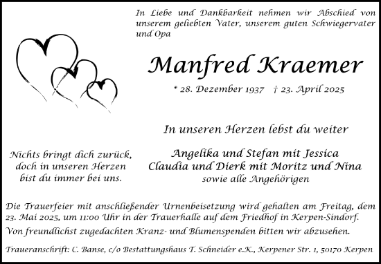 Anzeige von Manfred Kraemer von  Werbepost 