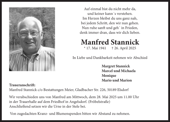 Anzeige von Manfred Stannick von  Werbepost 