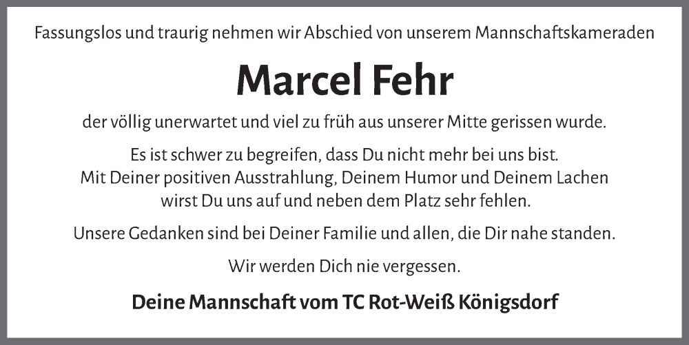  Traueranzeige für Marcel Fehr vom 02.05.2025 aus  Wochenende 