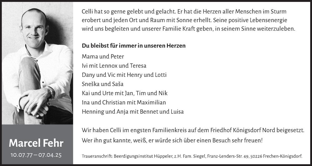  Traueranzeige für Marcel Fehr vom 02.05.2025 aus  Wochenende 