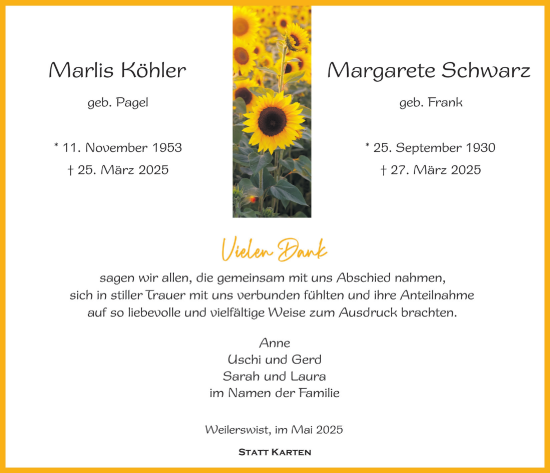 Anzeige von Margarete Schwarz von  Blickpunkt Euskirchen 