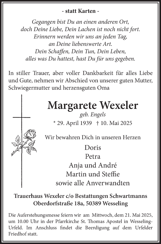 Anzeige von Margarete Wexeler von  Schaufenster/Blickpunkt  Schlossbote/Werbekurier 