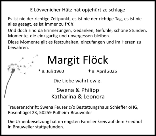 Anzeige von Margit Flöck von  EXPRESS - Die Woche 