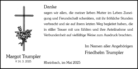 Anzeige von Margot Trumpler von  Schaufenster/Blickpunkt 