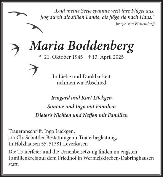 Anzeige von Maria Boddenberg von  Lokale Informationen 