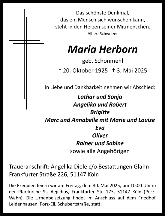 Anzeige von Maria Herborn von  EXPRESS - Die Woche 
