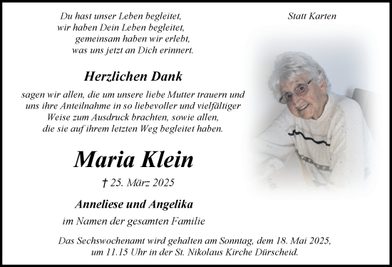 Anzeige von Maria Klein von  Bergisches Handelsblatt 