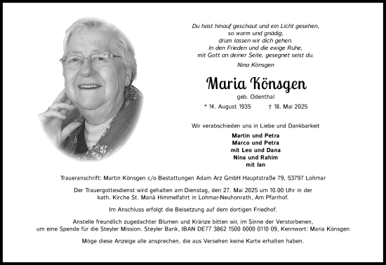 Anzeige von Maria Könsgen von Kölner Stadt-Anzeiger / Kölnische Rundschau / Express