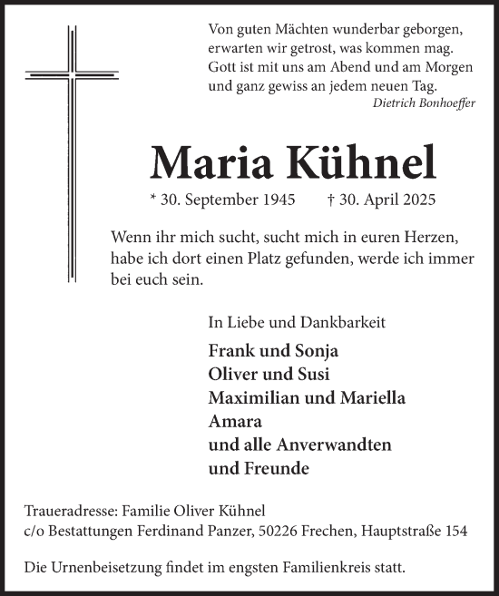 Anzeige von Maria Kühnel von  Wochenende 