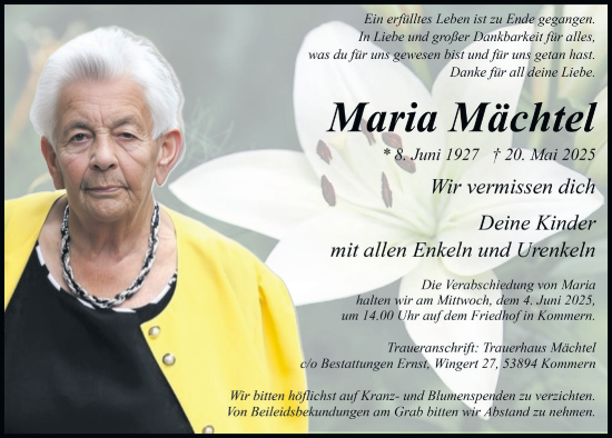 Anzeige von Maria Mächtel von  Blickpunkt Euskirchen 