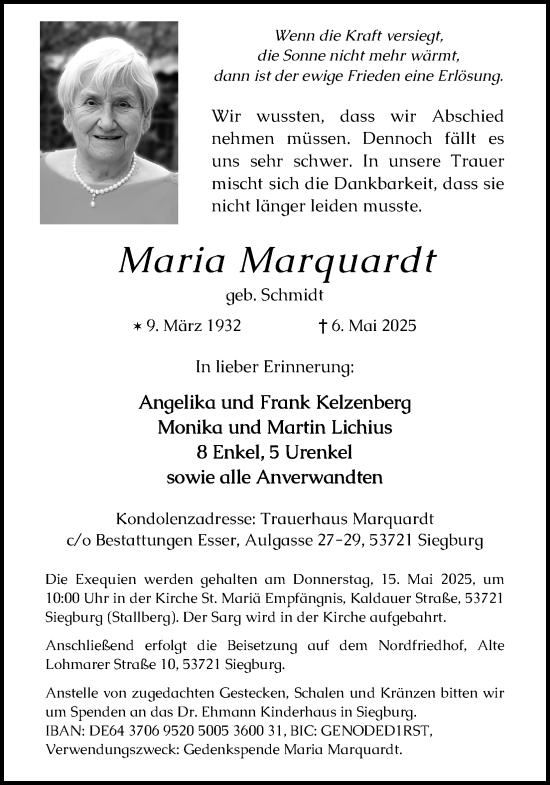 Anzeige von Maria Marquardt von Kölner Stadt-Anzeiger / Kölnische Rundschau / Express
