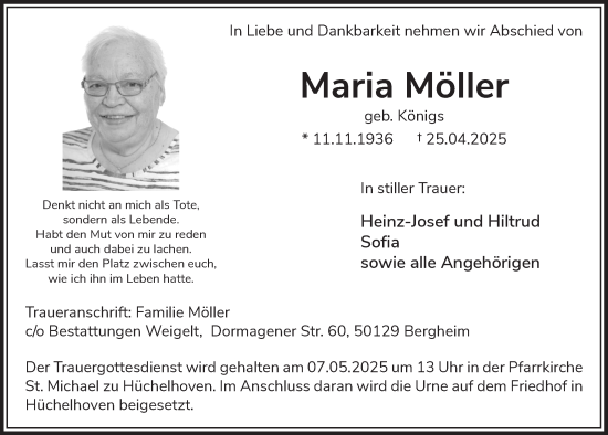 Anzeige von Maria Möller von  Werbepost 