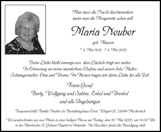 Anzeige von Maria Neuber von  Blickpunkt Euskirchen 