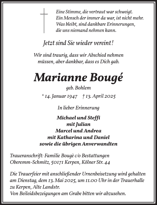 Anzeige von Marianne Bougé von  Werbepost 