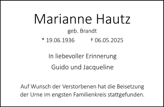 Anzeige von Marianne Hautz von  Blickpunkt Euskirchen 