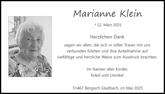 Anzeige von Marianne Klein von  Bergisches Handelsblatt 