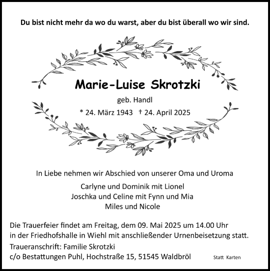 Anzeige von Marie-Luise Skrotzki von  Anzeigen Echo 