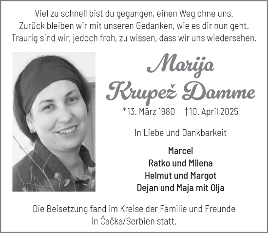 Anzeige von Marija Krupež Damme von  Blickpunkt Euskirchen 