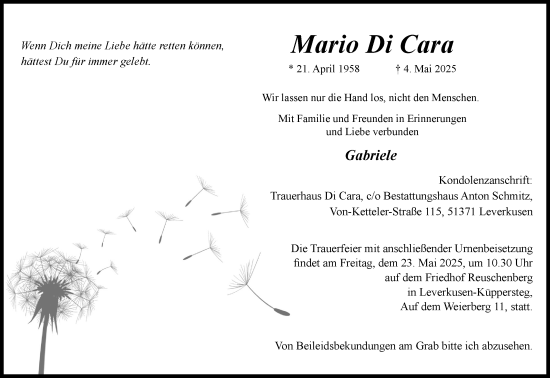 Anzeige von Mario Di Cara von Kölner Stadt-Anzeiger / Kölnische Rundschau / Express