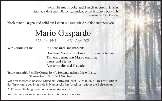 Anzeige von Mario Gaspardo von Kölner Stadt-Anzeiger / Kölnische Rundschau / Express