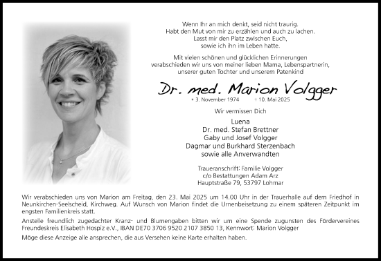 Anzeige von Marion Volgger von Kölner Stadt-Anzeiger / Kölnische Rundschau / Express