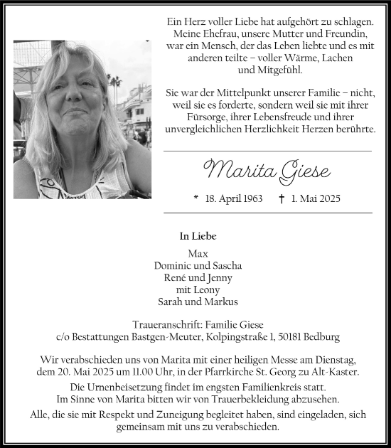 Anzeige von Marita Giese von  Werbepost 
