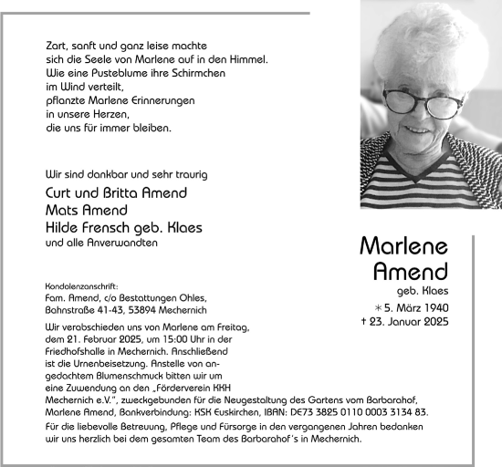 Anzeige von Marlene Amend von  Blickpunkt Euskirchen 