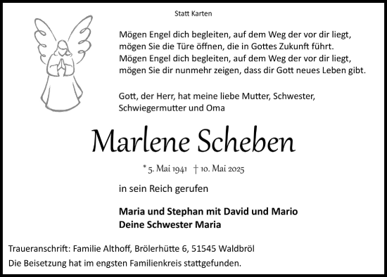 Anzeige von Marlene Scheben von  Lokalanzeiger 
