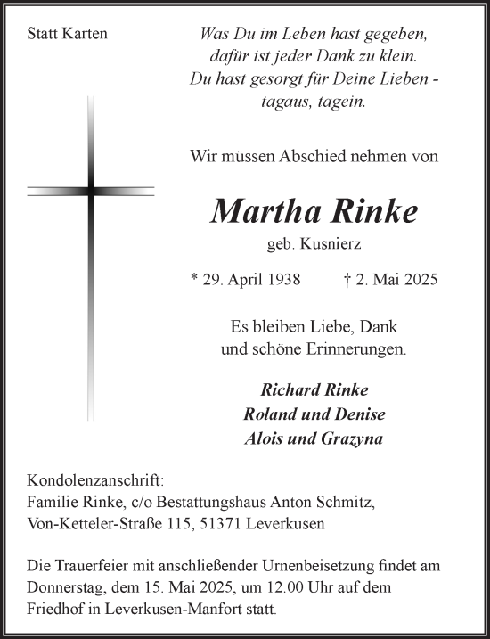 Anzeige von Martha Rinke von  Lokale Informationen 