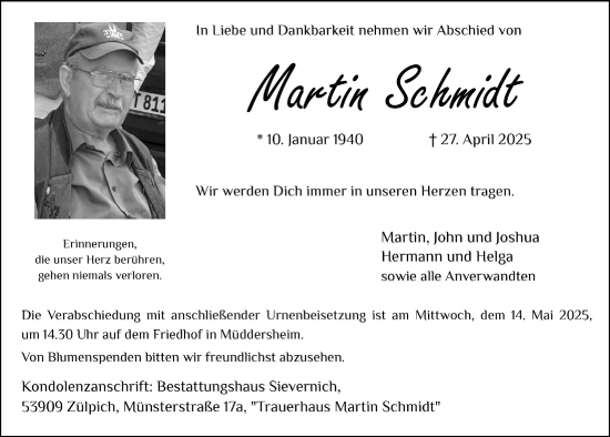Anzeige von Martin Schmidt von  Blickpunkt Euskirchen 