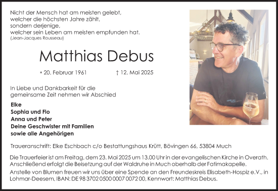 Anzeige von Matthias Debus von Kölner Stadt-Anzeiger / Kölnische Rundschau / Express