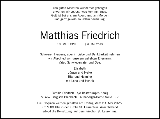Anzeige von Matthias Friedrich von Kölner Stadt-Anzeiger / Kölnische Rundschau / Express