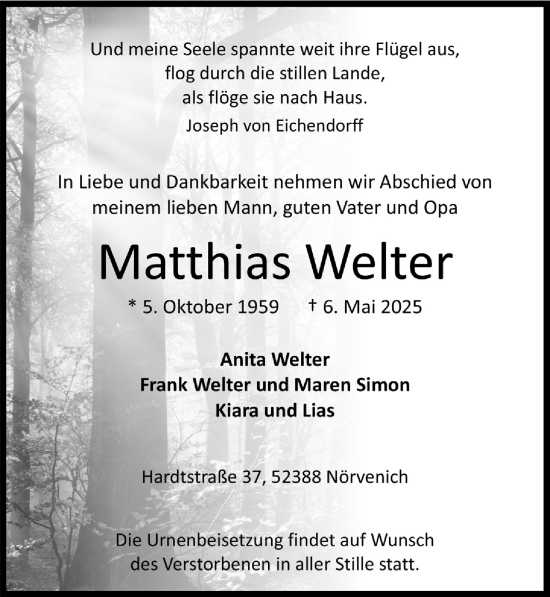Anzeige von Matthias Welter von  Werbepost 