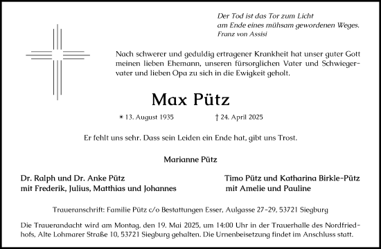 Anzeige von Max Pütz von Kölner Stadt-Anzeiger / Kölnische Rundschau / Express