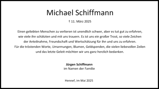 Anzeige von Michael Schiffmann von Kölner Stadt-Anzeiger / Kölnische Rundschau / Express