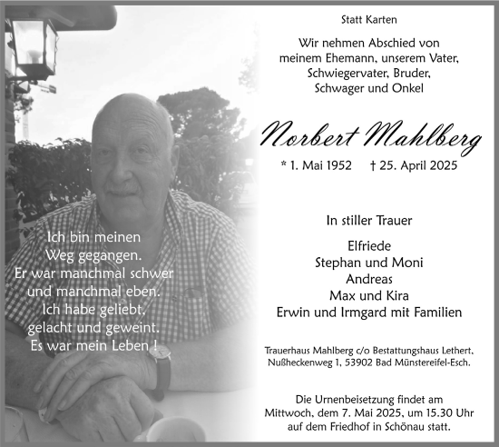 Anzeige von Norbert Mahlberg von  Blickpunkt Euskirchen 