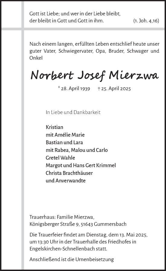 Anzeige von Norbert Josef Mierzwa von  Anzeigen Echo 