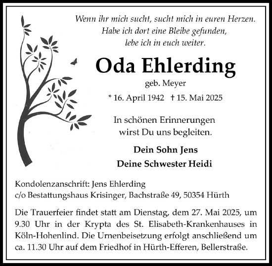 Anzeige von Oda Ehlerding von  Wochenende 