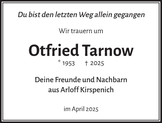 Anzeige von Otfried Tarnow von  Blickpunkt Euskirchen 