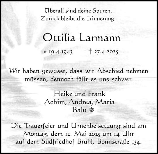 Anzeige von Ottilia Larmann von  Schlossbote/Werbekurier 