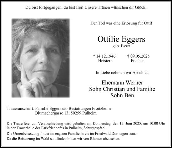 Anzeige von Ottilie Eggers von  Wochenende 