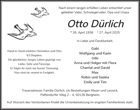 Anzeige von Otto Dürlich von  Werbepost 