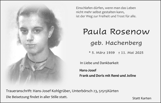 Anzeige von Paula Rosenow von  Bergisches Handelsblatt 