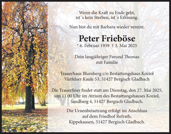 Anzeige von Peter Frieböse von  Bergisches Handelsblatt 