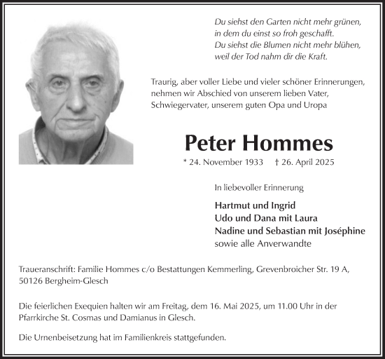 Anzeige von Peter Hommes von  Werbepost 