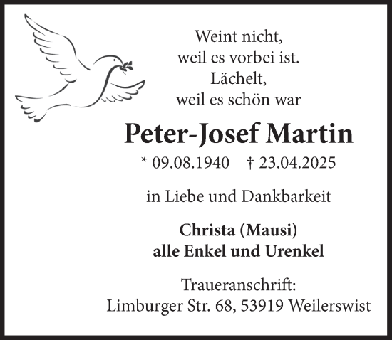 Anzeige von Peter-Josef Martin von  Blickpunkt Euskirchen 
