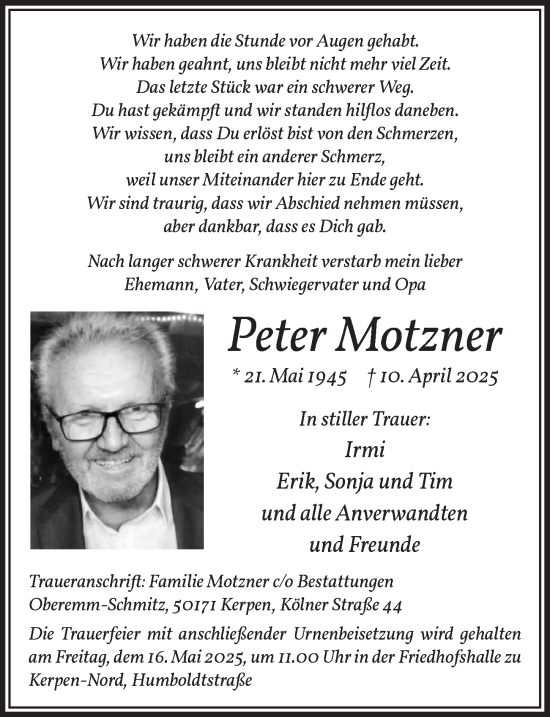 Anzeige von Peter Motzner von  Werbepost 