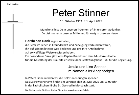 Anzeige von Peter Stinner von Kölner Stadt-Anzeiger / Kölnische Rundschau / Express