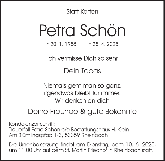 Anzeige von Petra Schön von  Schaufenster/Blickpunkt 