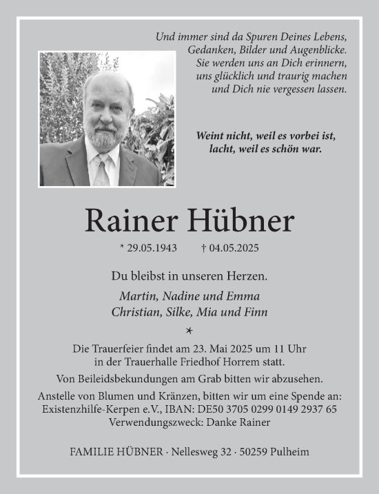 Anzeige von Rainer Hübner von  Werbepost 